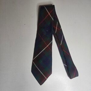 Vintage Lochcarron Scotland Fraser Hunting Tartan Wool Tie Plaid Green Brown